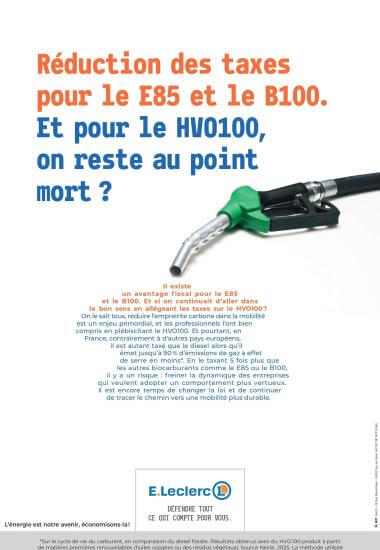Réduction des taxes pour le E85 et le B100. Et pour le HVO100, on reste au point mort ?